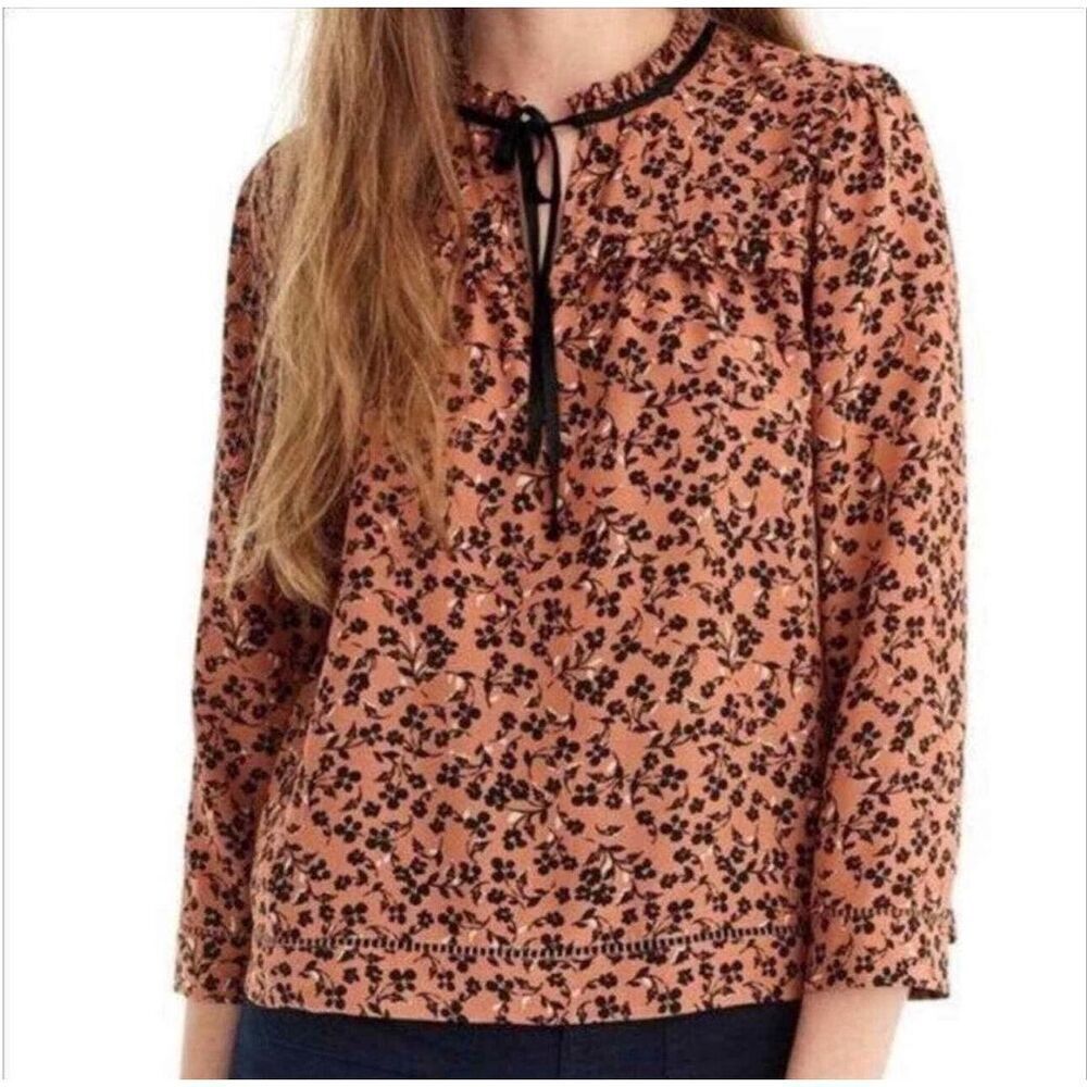 J. Crew Point Sur Black Floral Silk Blouse L